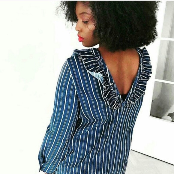 NWT ZARA DENIM DRESS WITH FRILL COLLAR - Picture 6 of 8